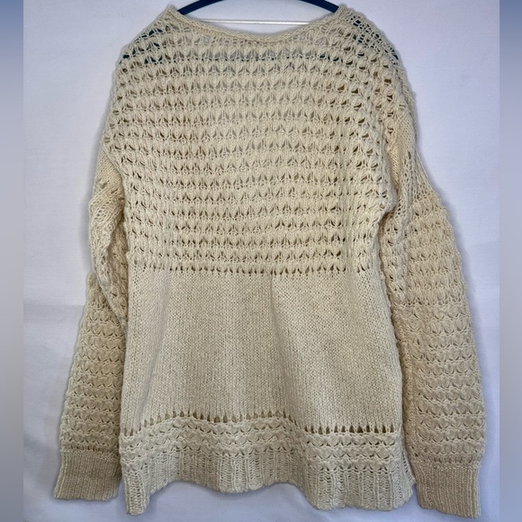 Free People chunky knit cream colored long sleeve sweater multiple patterns Sz M - Picture 5 of 14